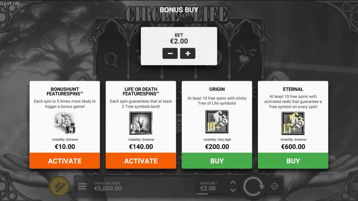 Visual monokrom artistik dari slot Circle of Life dengan elemen Tree of Life yang bercahaya.
