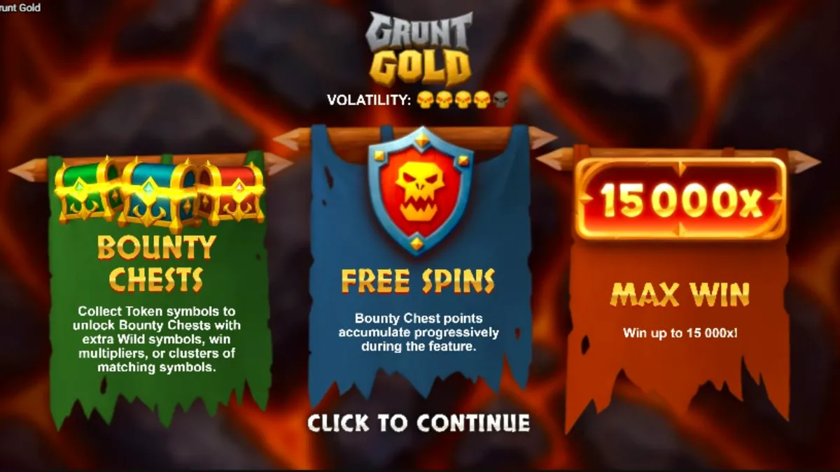Tampilan antarmuka seluler slot Grunt Gold dengan latar belakang dungeon orc yang mendetail.